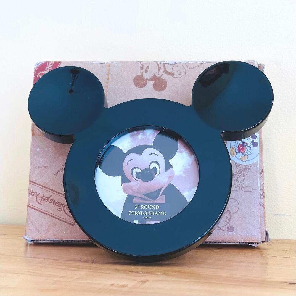 Disney Parks Black Mickey Mouse Icon 3" Round Photo Frame NIB Collectible Ears